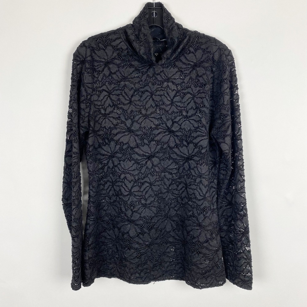 White House Black Market Floral Sheer Lace Mock Neck Long‎ Sleeve Top Womens M